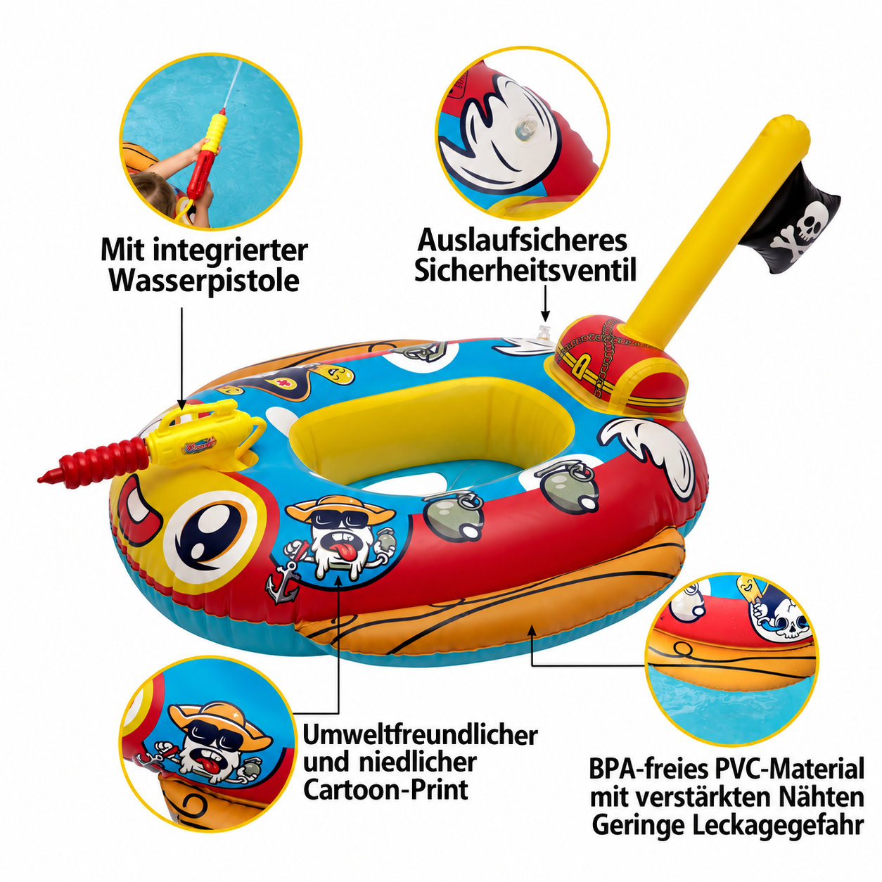 Schwimmring Kinder Schwimmreifen mit Wasserpistole Baby Schwimmring 3-12 Jahre – Bild 2